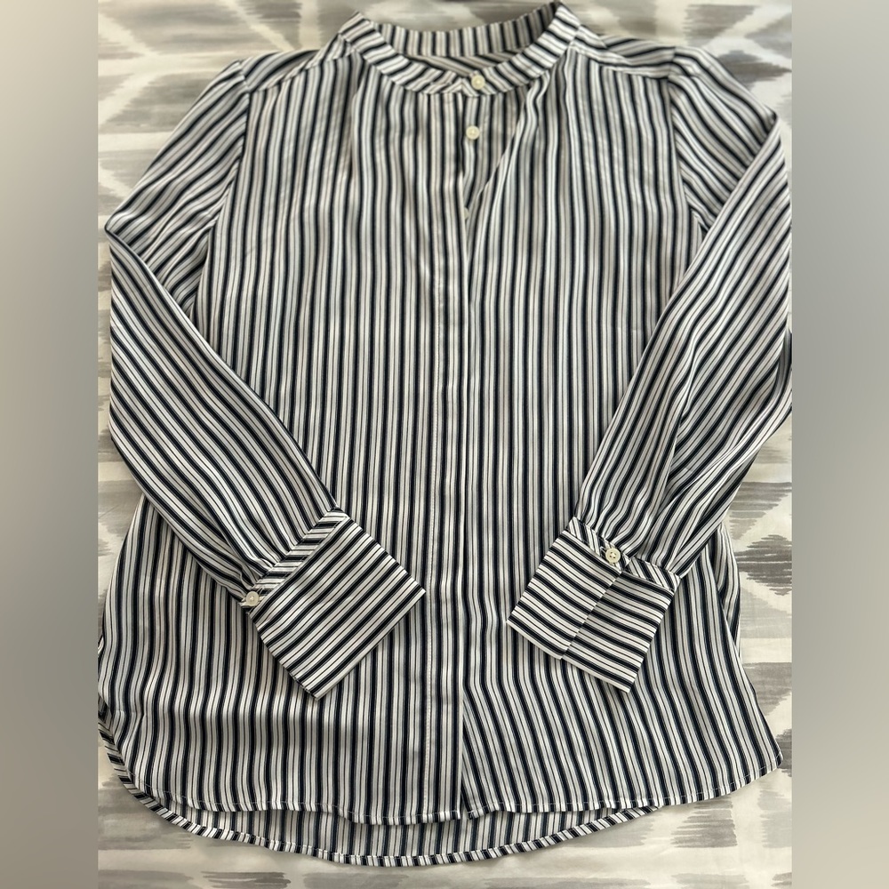 LOFT Navy Blue Stripe Blouse
